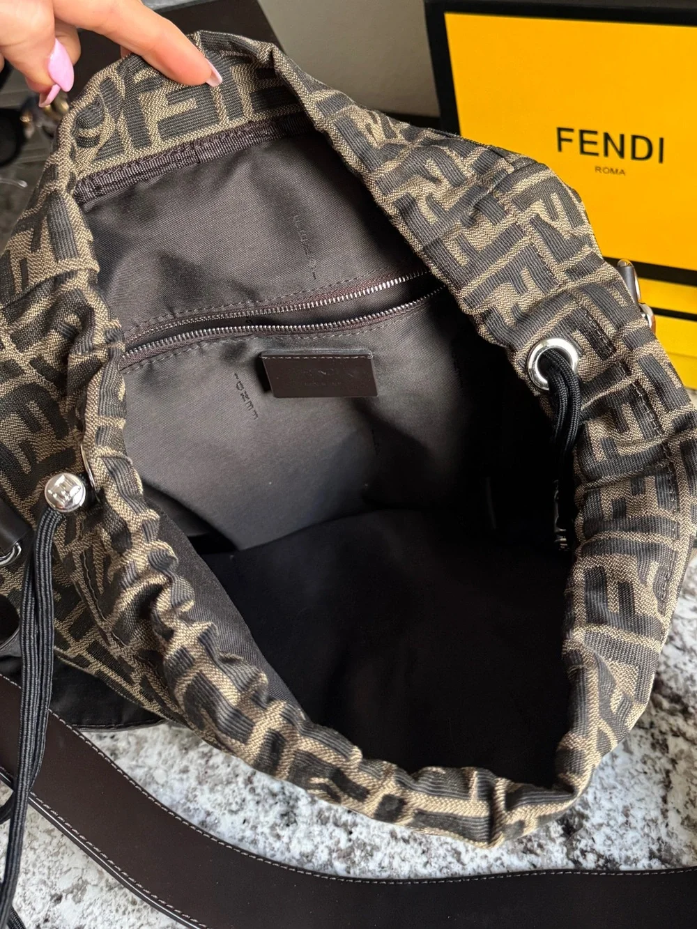 Fendi Brown Monogram Canvas Backpack with Black Leather Trim